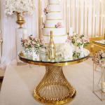 72" 6 Foot Portable Round Folding Banquet Table Fancy Elegant Gold Steel Glass