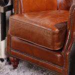 Antique Cowhide Leather Tub Master Chair And Fur Leather Chair With Cushion