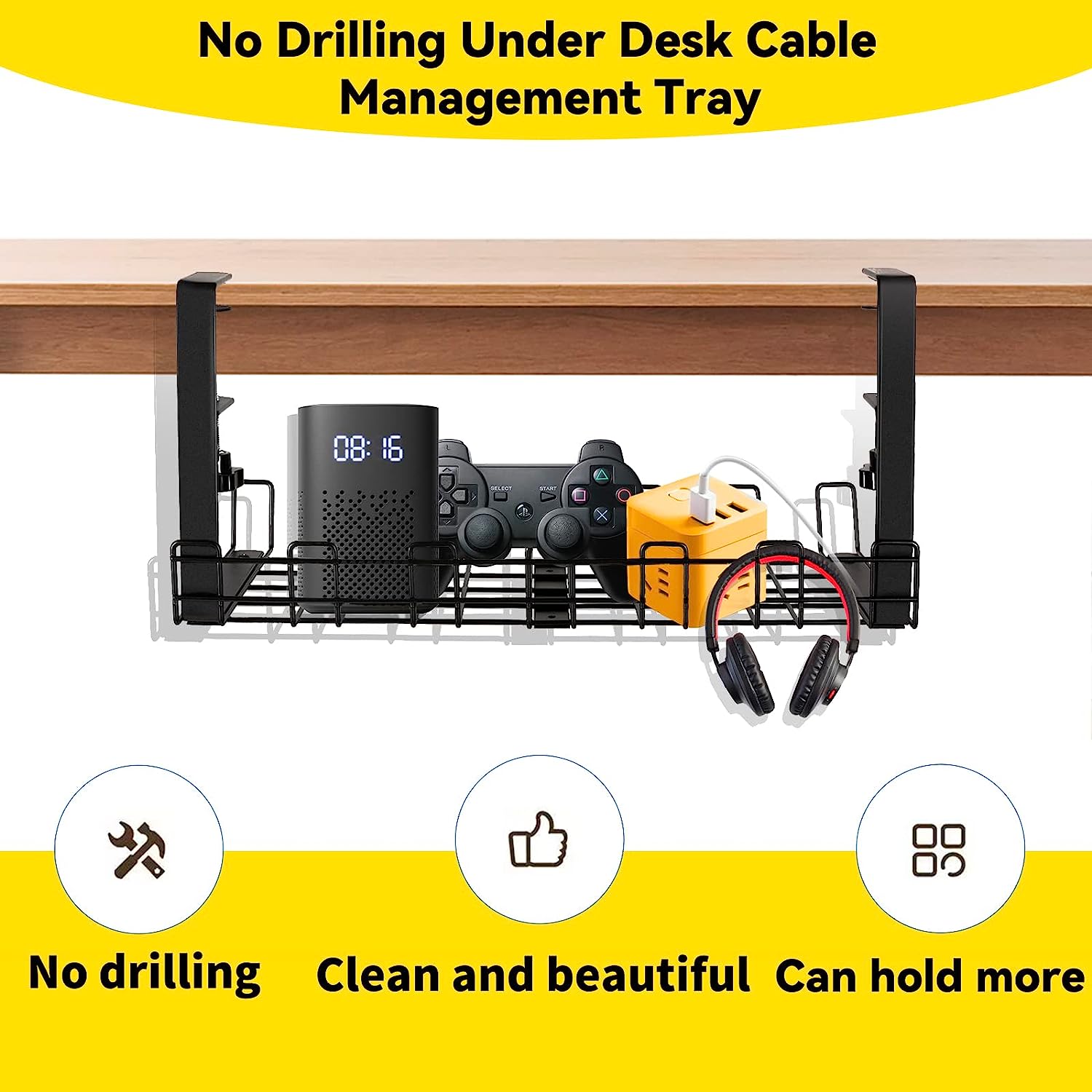 0.85kg Carbon Steel OEM Office Cable Management Tray for Under Desk Wire Organization