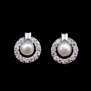 Wholesale Wedding Bridal Natural Freshwater Pearl Stud Earrings Jewelry 925 Sterling Silver from china suppliers