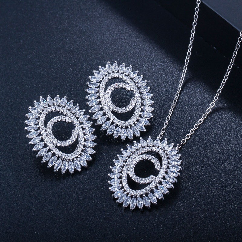 Letter Necklace Earing Jewelry Set CZ Crystal Necklace and Earring Sets Big Wedding Jewelry Sets