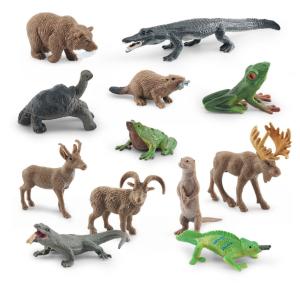 Wholesale Wildlife Animal Model Toys 12 PCS Mini Tortoise Tree Frog Bullfrog Chameleon Elk Figurine Family Party Favors from china suppliers