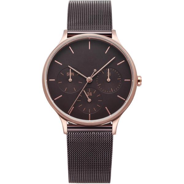 Women Stainless Steel Chronograph Watch Leather Band Round Dial Watches For