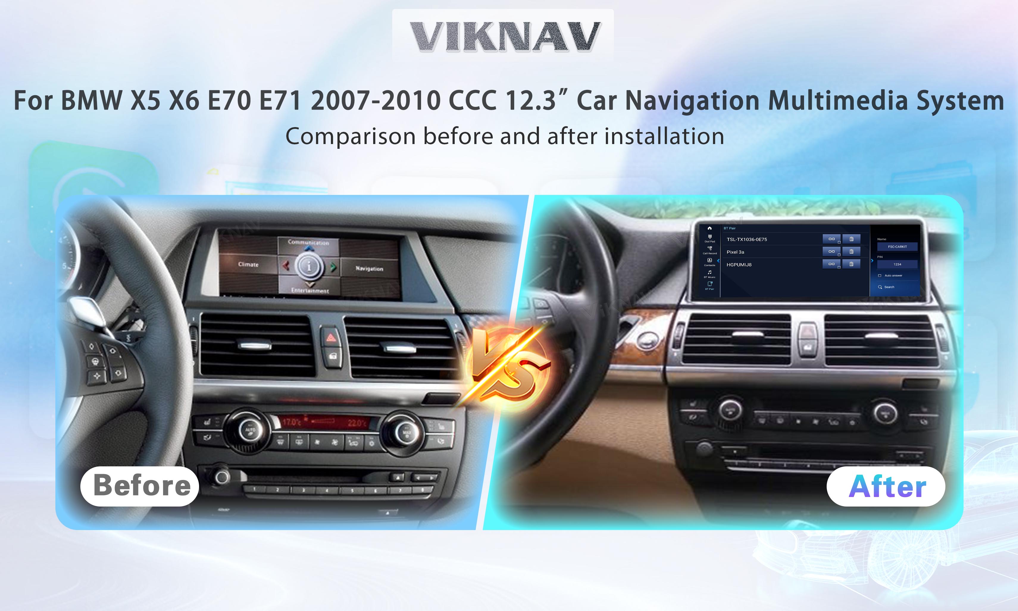 Viknav Car Radio 12.3 inch For BMW X5 X6 E70 E71 2007-2010 CCC System Support Wireless Apple CarPlay Android Auto Multim
