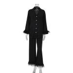OEM maufactory Autumn Long Sleeved Ostrich Hair Pajamas Cotton Silk Trousers