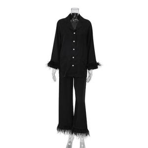 Wholesale OEM maufactory Autumn Long Sleeved Ostrich Hair Pajamas Cotton Silk Trousers Suits Outside Wearing from china suppliers