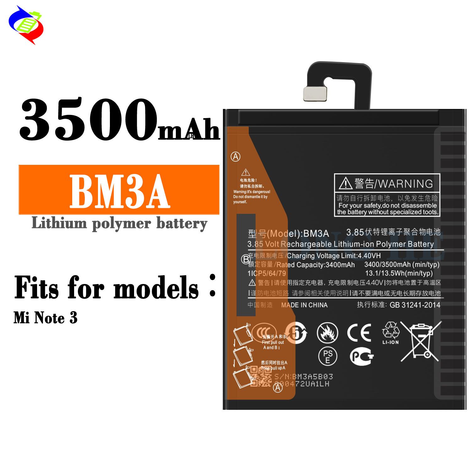 Double IC Protection Rechargeable Battery for Mi Note 3 Original BM3A Replacement