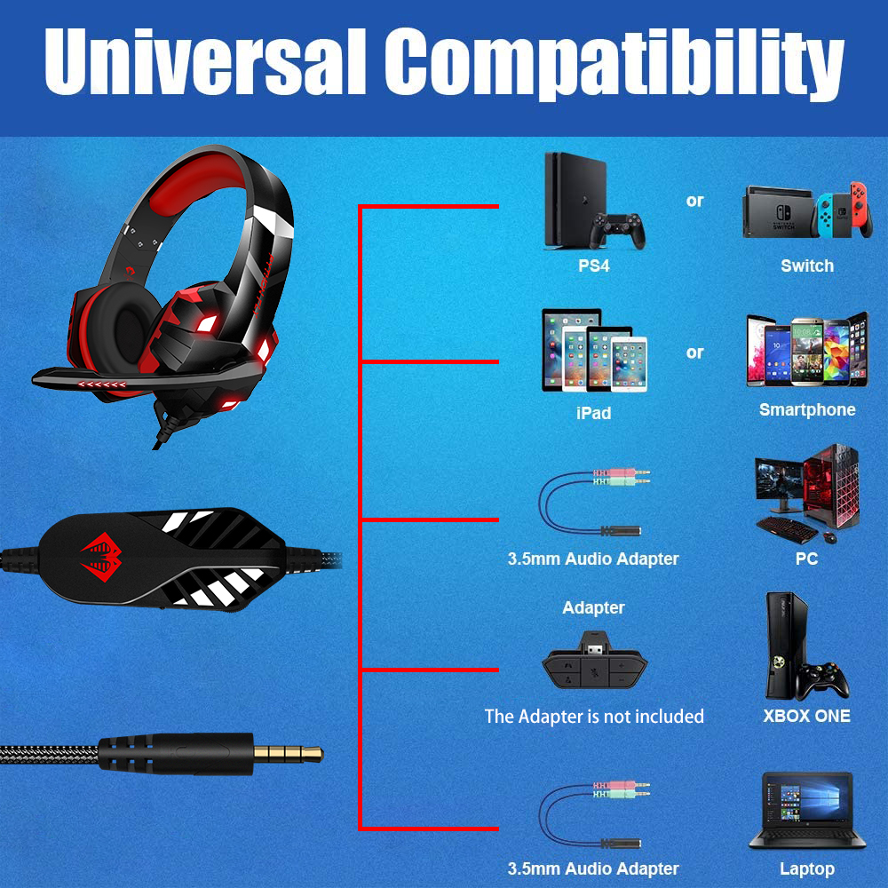 Sport Noise Cancelling PC Gaming Headset For PS5 Xbox OmniDirectional Adjustable Mic