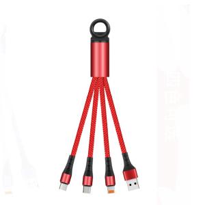 Wholesale 2.4A USB Charger Cable 14cm Fast Charging Nylon Braided 3 in 1 Keychain Data Cable from china suppliers