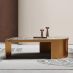 Gold Metal Marble Glass SS Coffee Table Brushed Champagne