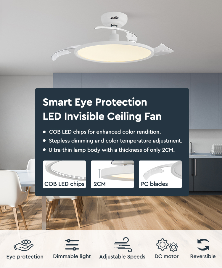 Eye Protection 42" LED Ceiling Fan with Hidden Blades and Metal Acrylic Material