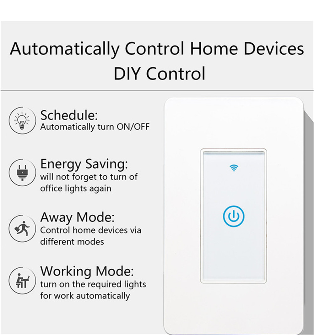 Smart Wifi Switch US 1/2/3 Gang Touch Panel Wireless Remote Control Light Switch Compatible Alexa Google Home Tuya APP