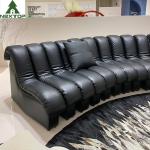 Luxury Black Leather Curved Piano Sofa Large Lobby Set For Hotel Villa