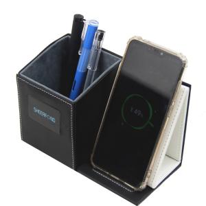 Wholesale Custom Logo LED Lights Leather Pen Holder Multiscene With Phone Charger Nonslip from china suppliers