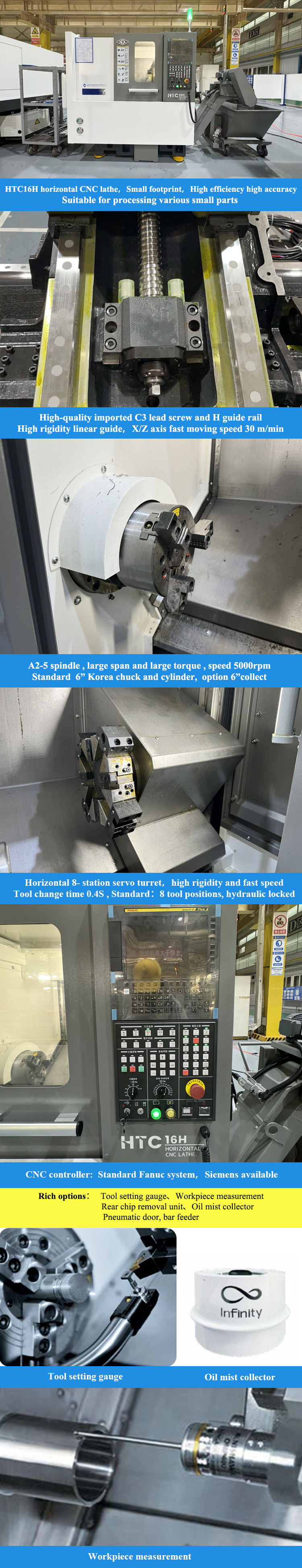 SMTCL Small Parts Machining HTC16H Metal Slant Bed CNC Lathe 8 Stations Horizontal CNC Lathes