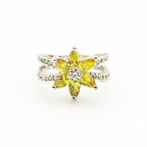 Wholesale Designer Jewelry Sterling Silver with Yellow Cubic Zircon Flower Gemstone Ring （R0012） from china suppliers