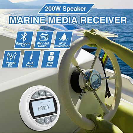 Waterproof Marine Gauge Stereo System BT FM AM USB Boats Marine Stereo Receiver