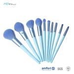 Blue 10pcs Aluminum Ferrule Travel Makeup Brush Set
