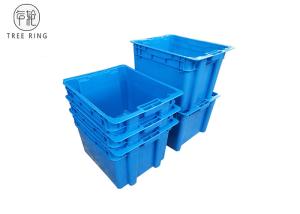 Wholesale Square Fish Plastic Tote Boxes With Lids Food Grade 505 * 410 * 320 Mm Blue / Grey from china suppliers