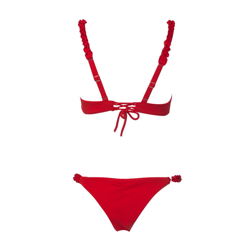 Tiered Layer Tie a Knot Front Top With Low waist Bikini swimsuit high cut