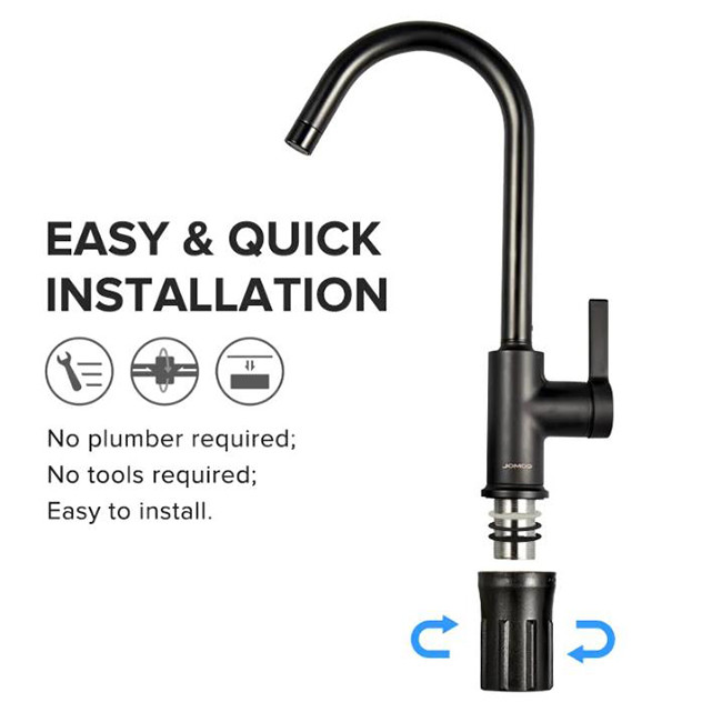 Matte Black Goose Neck Kitchen Faucet Single Hole Stainless Steel Taps