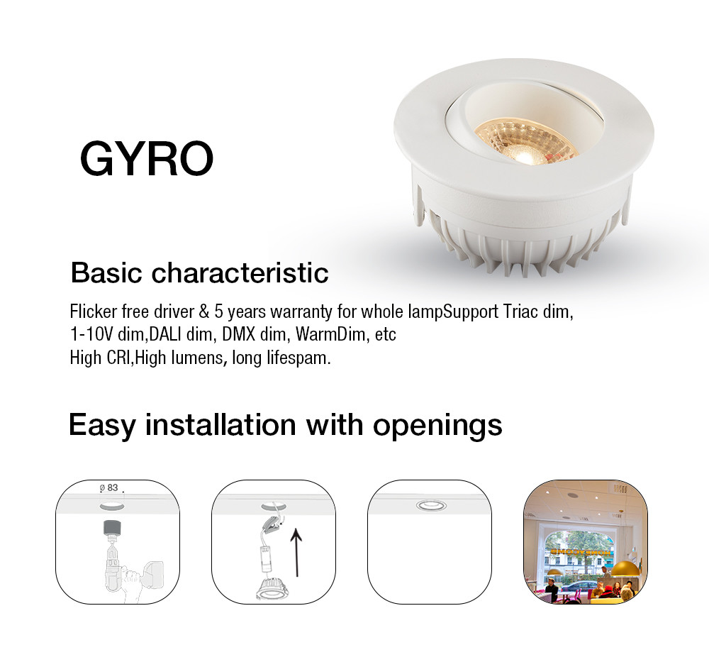 Aluminum Ra90 Bathroom Tilt Downlights Durable LED Downlights Adjustable Dimmable