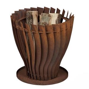 China Modern Patio Heater Wood Burning Round Rusty Look Steel Fire Basket Pit on sale