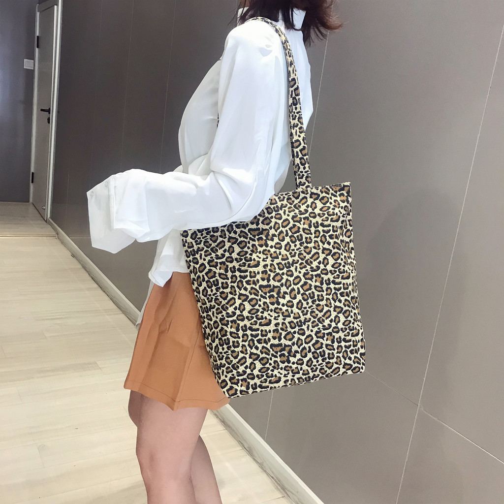 2022 OEM Leopard Printing cotton Tote for Women Canvas handbag Purse Large lifestyle Grocery bag Handle Shoulder Bag kids bag