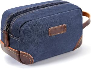 Wholesale Bathroom Toiletry Travel Bag For Men , Blue Leather And Canvas Large Dopp Kit from china suppliers