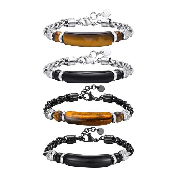 Inlay Setting Technology 316L Stainless Steel and Wood Bracelet for Men's