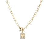 Diamond Zircon 18k Gold Plated Necklace Heart Pendant Paper Clip Link Chain