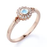 925 Sterling Silver Rose gold 1 Carat Flower Halo Ring Rainbow Moonstone Ring