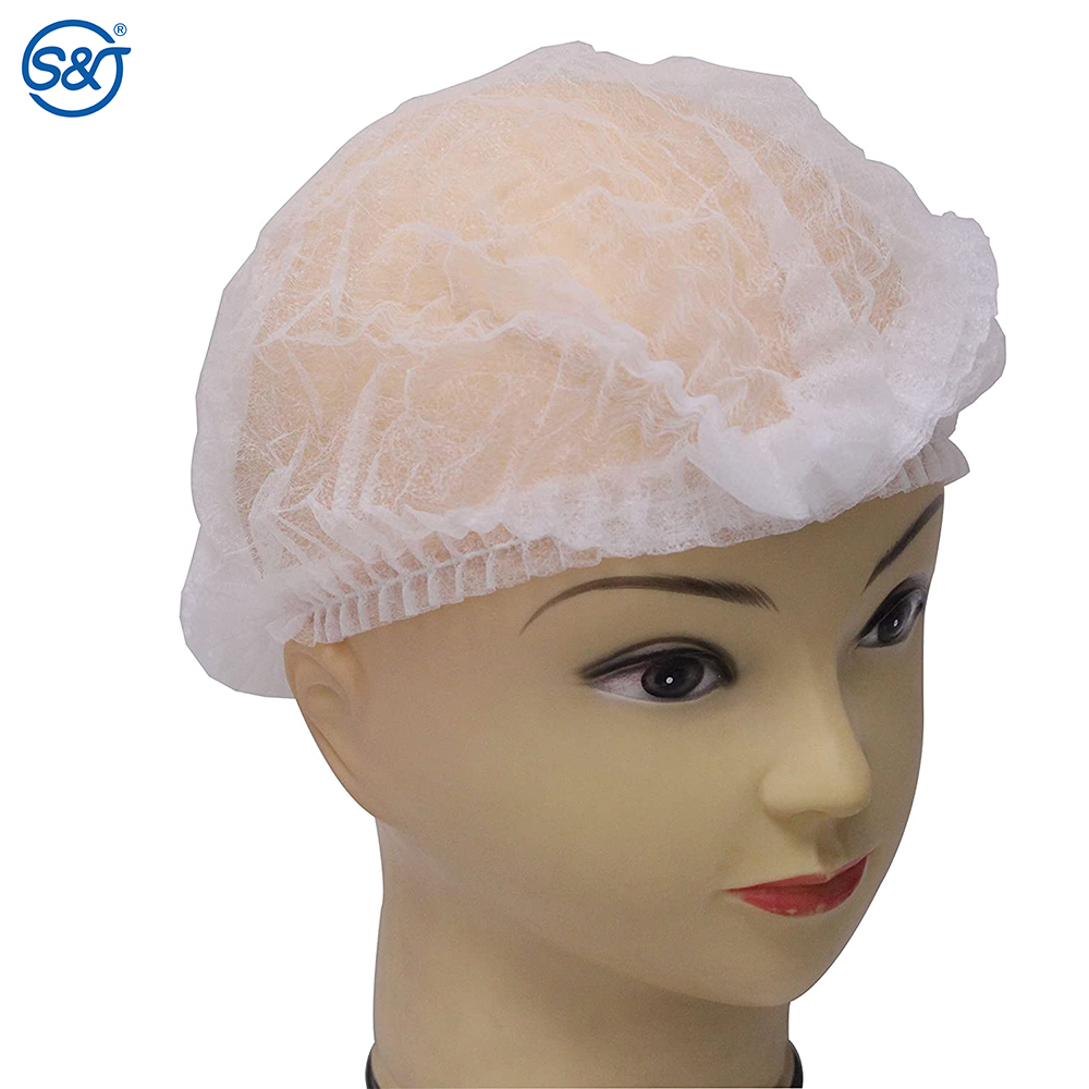 S&J single elastic clip cap disposable non woven strip clip hair shower cap custom pp pe plastic nurse medical clip cap