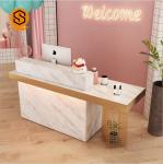 Luxury Office Front Counter Marble Gold Metal Beauty Salon Solid Surface