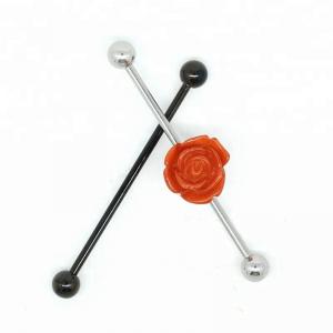 China Orange and black acrylic flower industrial ear barbell piercing women jewelry on sale