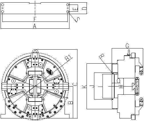 Precision Pneumatic Rotary Chuck , 4 Jaw Through Hole Chuck