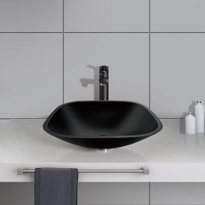 Wholesale Acid Matt Square Bowl Bathroom Sink Table Top Black Tempered Glass Anti Rust Countertop from china suppliers