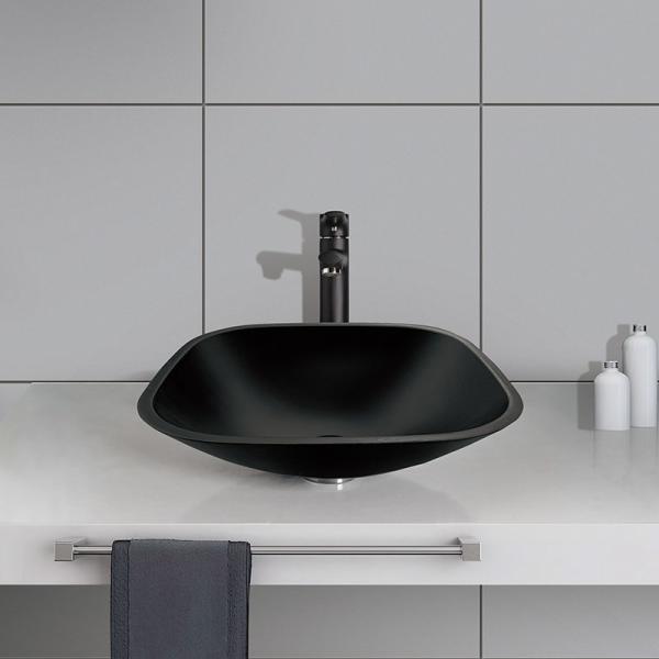 Acid Matt Square Bowl Bathroom Sink Table Top Black Tempered Glass Anti Rust