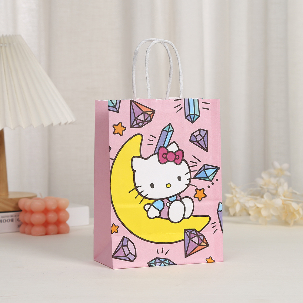Cute Cartoon Kitty Cat Gift Bags Party Shop Printed Hand-Held Kraft Paper Bags