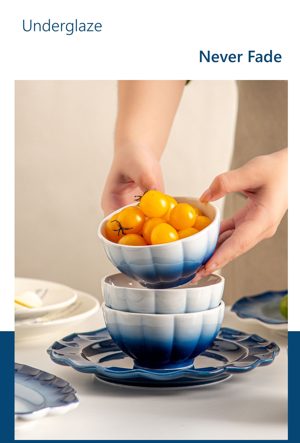 Design Ceramic Blue Plate Porcelain Dinner Set Plates And Bowls Gradient For Presents