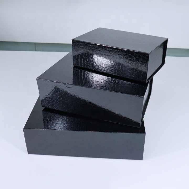 Wholesale Custom Black Specialty Crocodile Leather Magnetic Folding Gift Packaging Leather Box