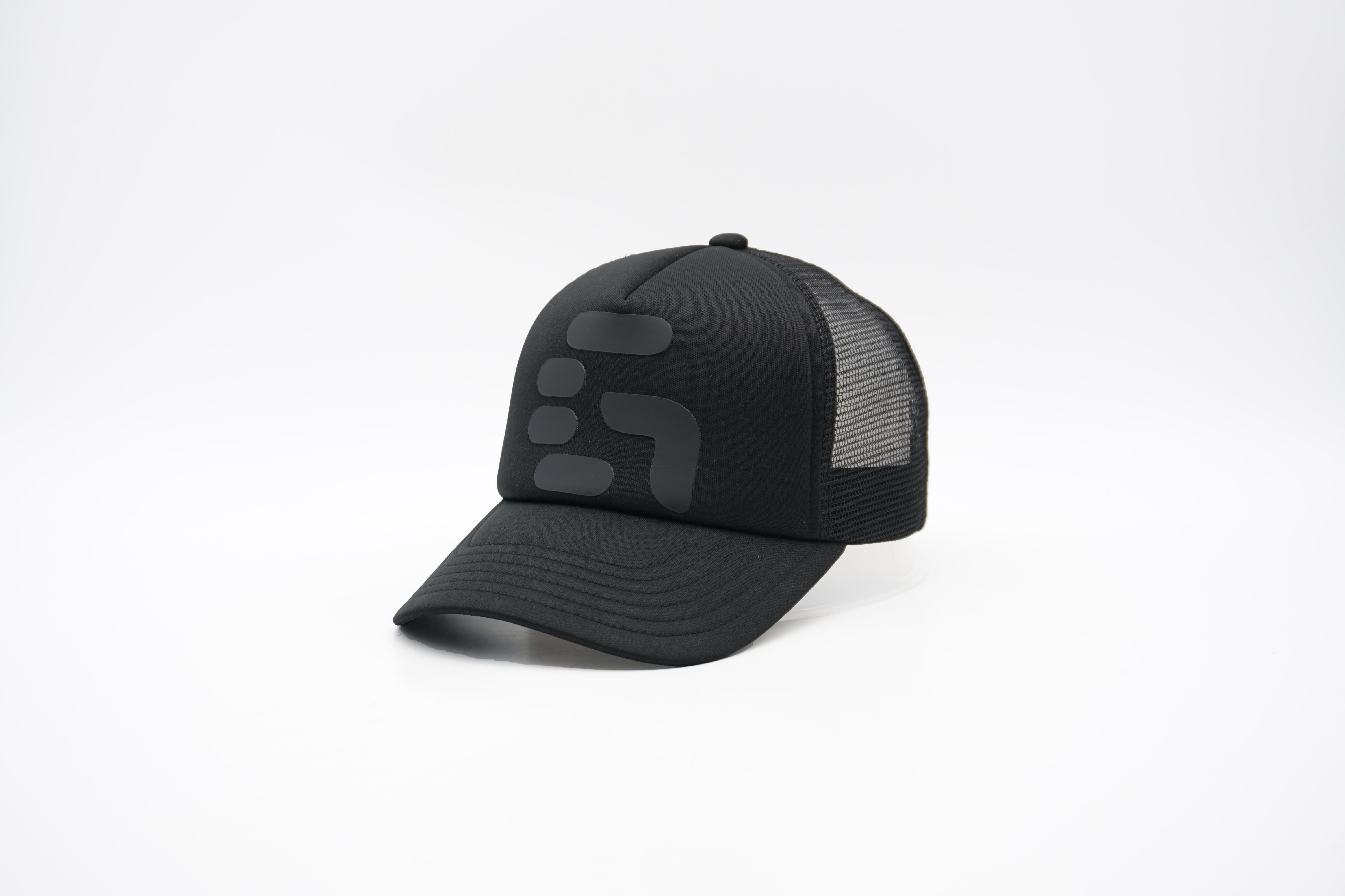 Black Mesh 5 Panel Sports Trucker Cap Men's and Women's Adjustable High Crown Foam Mesh Cap