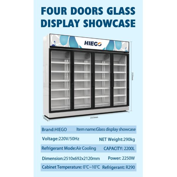 Air Cooling Double Glass Door Display Chiller 980L R290 Single Temperature