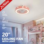 Children'S Theme Flush Mount LED Ceiling Fan , Pink Ceiling Fan With DC Motor
