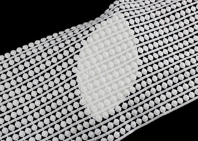 15.5 CM Width Flat Pom Cotton Lace Edging / Embroidered Guipure Lace Ribbon