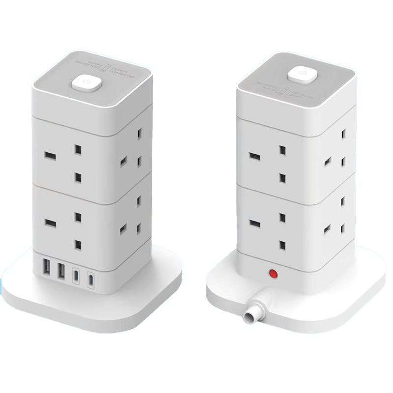 16awg*3 Travel USB Power Tower Desktop Charger Station With Switch Control and 1.8M Cable
