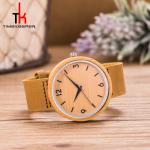 Round Dial Wood Minimalist Leather Watch Quartz Water Proof For Dress