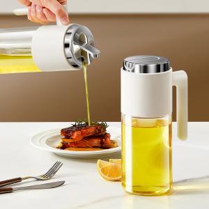 Wholesale NEW 500 Ml/17oz Stainless Steel Lid Clear Vinegar And Olive Oil Bottle Dispenser Auto Flip Glass Oil Pot Container from china suppliers