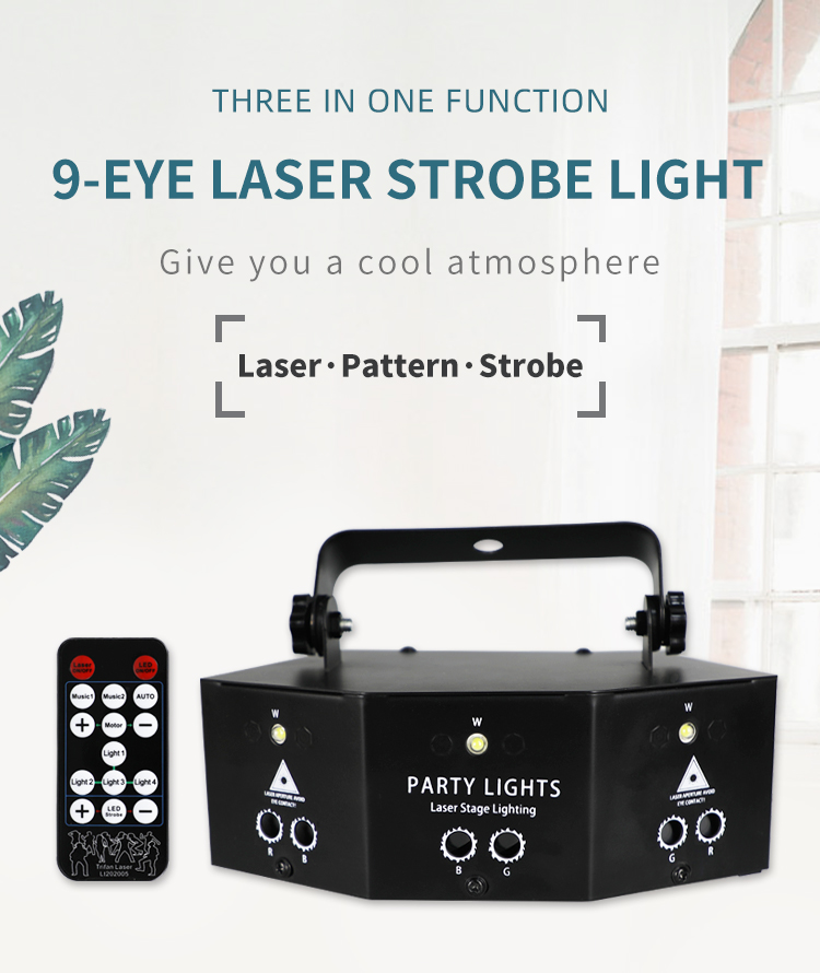 DJ Disco Laser Light 9 Eyes Laser Strobe Led Party Lights Projector Voice Control DJ Night Club Bar Decoration Strobe li