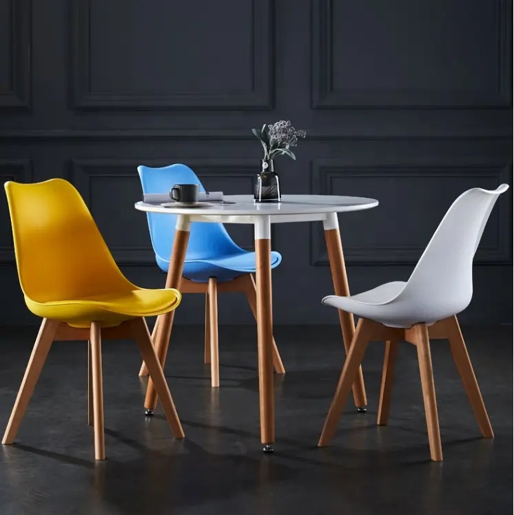 Wooden Legs Dining Chairs White Plastic Chairs For Kitchen Restaurant